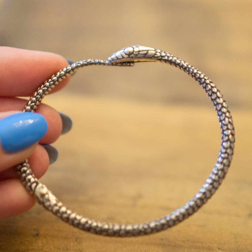 Sterling Silver Snake Bangle Detailed Solid
